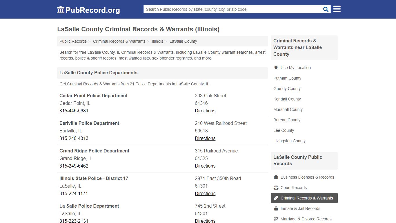 LaSalle County Criminal Records & Warrants (Illinois)